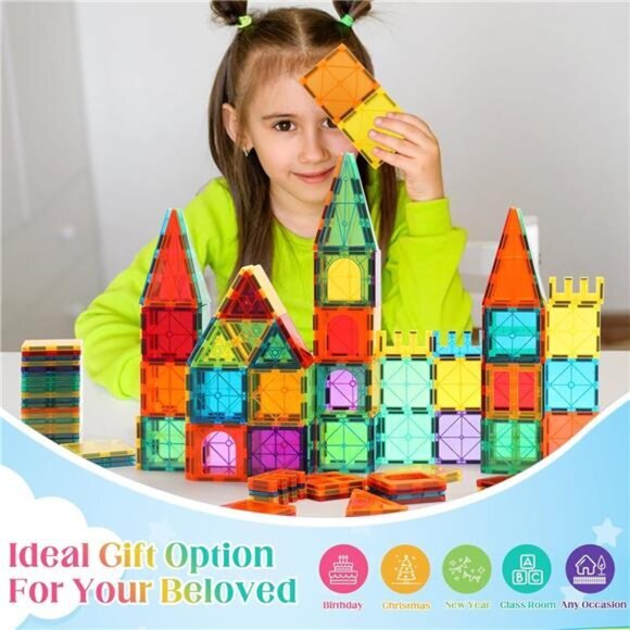 Magnetic Building Tiles for Kids,104PCS Educational Magnetic Stacking Block - Picture 5 of 6